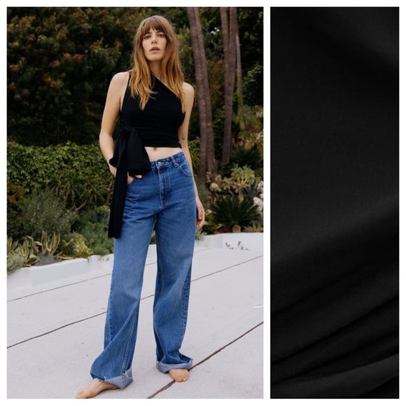 NWT. Zara Black Asymmetric Tied Top. Size S. - Picture 2 of 10